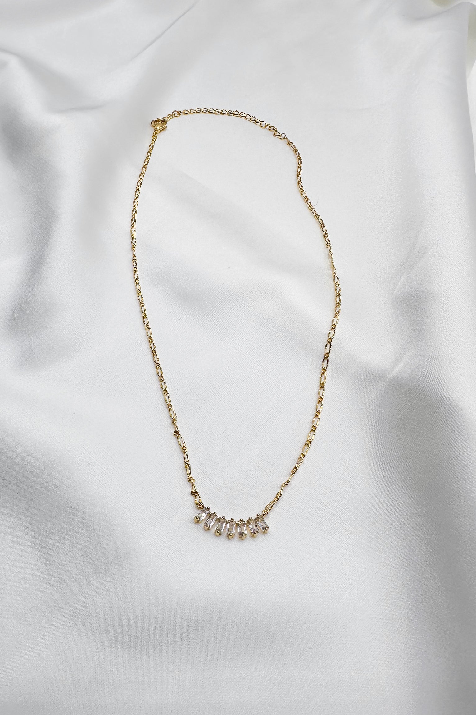 Olivia Gold & Clear Stones Single Layer Necklace- front view