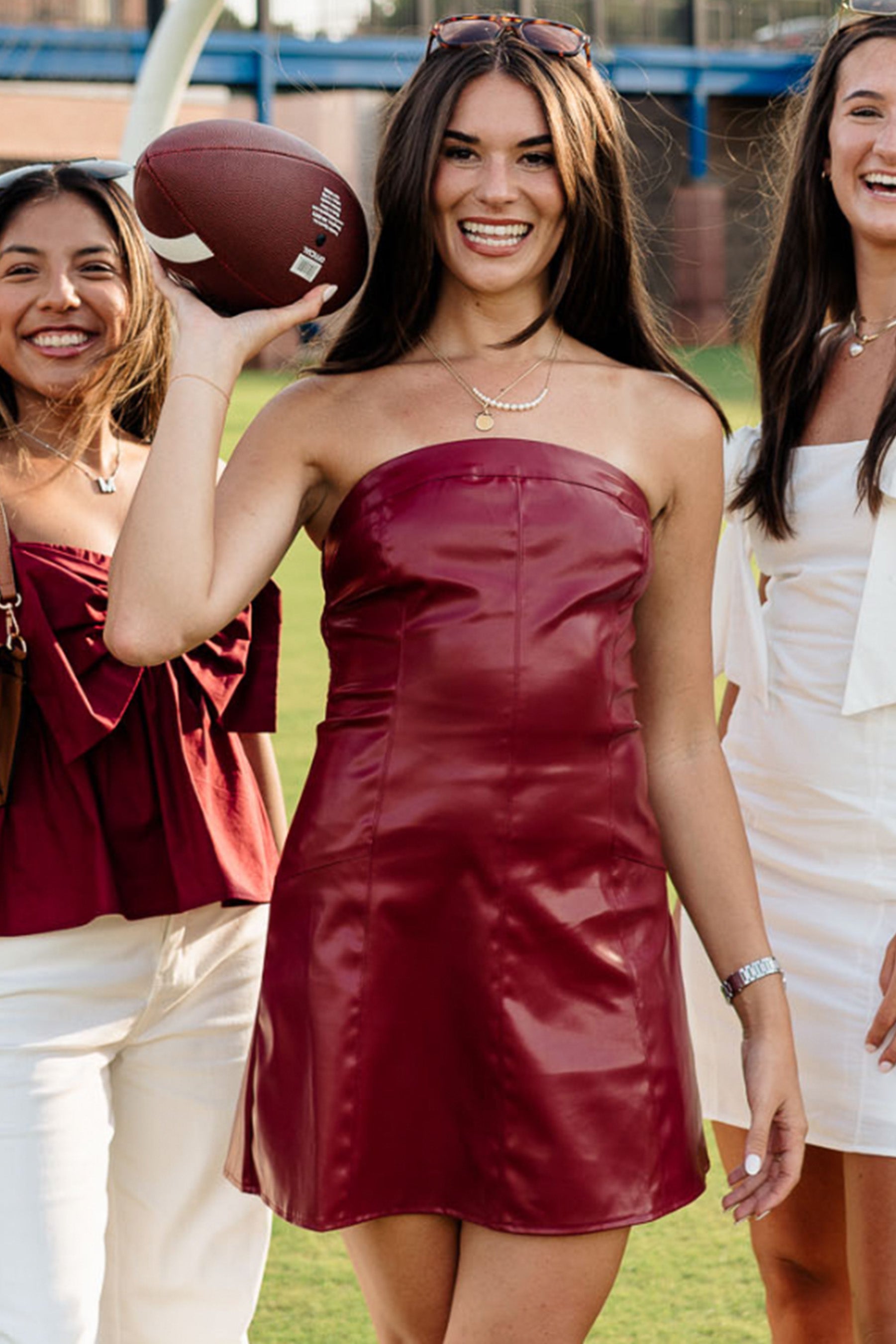 Anya Burgundy Faux-Leather Strapless Dress - Lizard Thicket Anya Burgundy Faux-Leather Strapless Dress - Lizard Thicket
