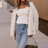 Malia Cream & Taupe Button-Up Jacket- close up front view