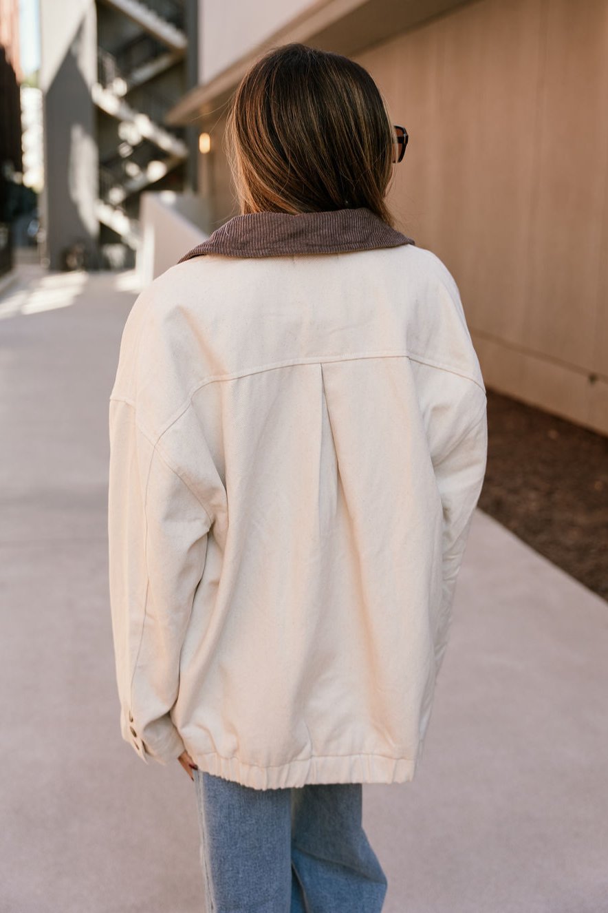 Malia Cream & Taupe Button-Up Jacket- close up back view