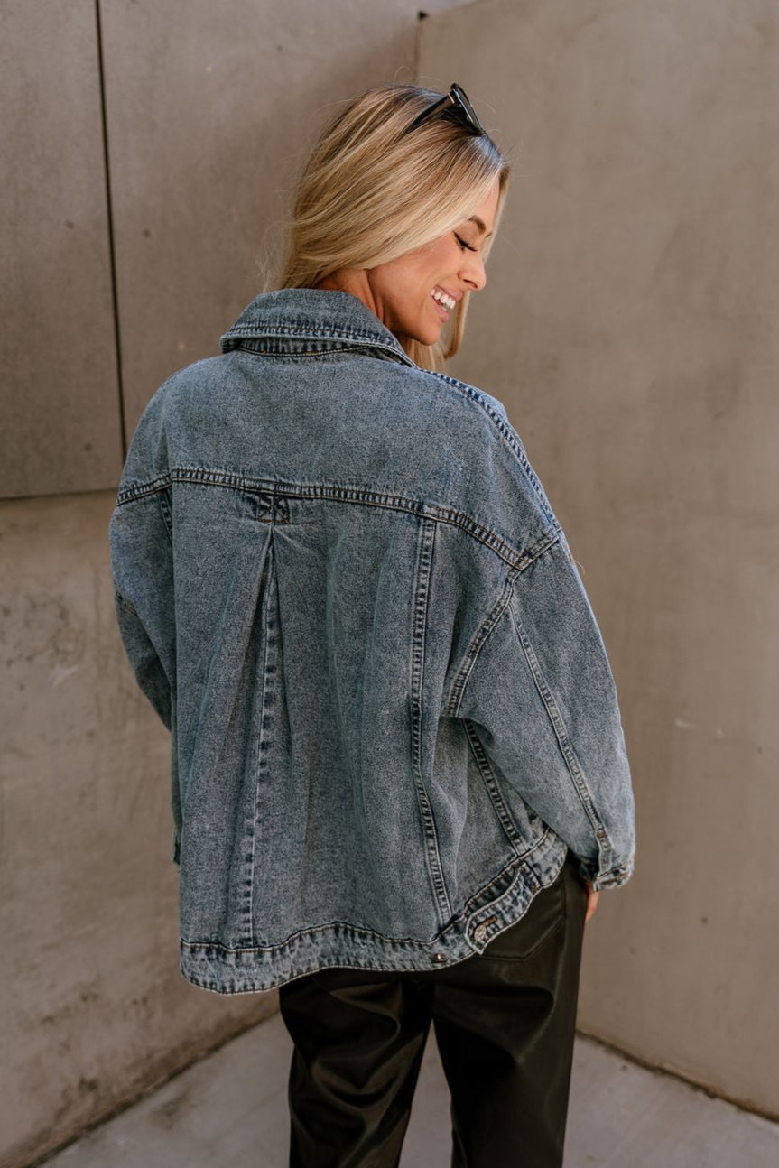 Karina Washed Denim Button-Up Jacket- close up back view