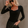 Leyla Long Sleeve Bodysuit- black- close up front view