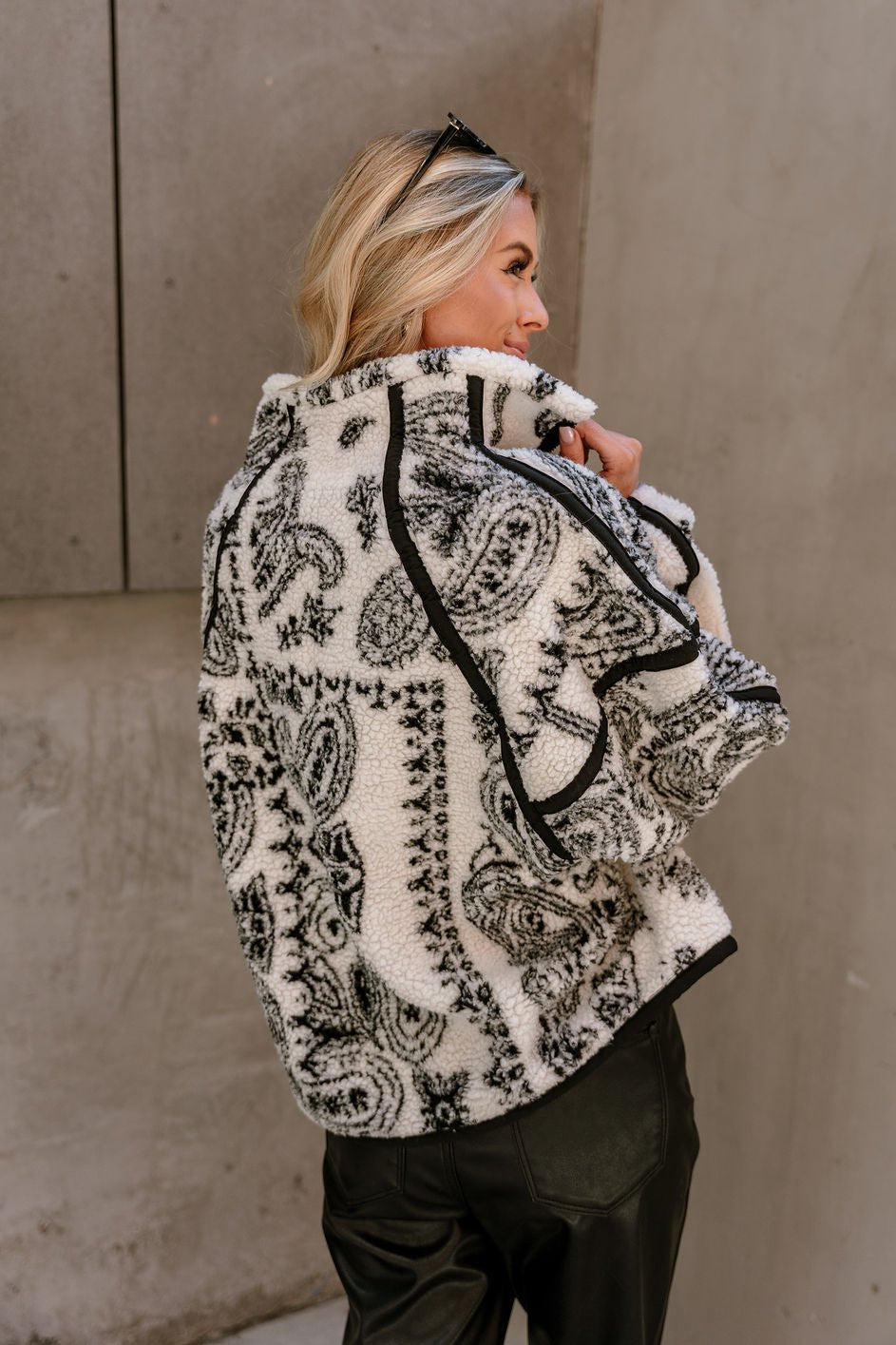 Aida Cream & Black Paisley Sherpa Pullover- back view