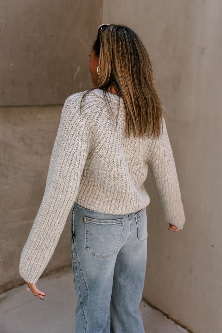 Ada Heather Grey Button-Up Cardigan- side back view