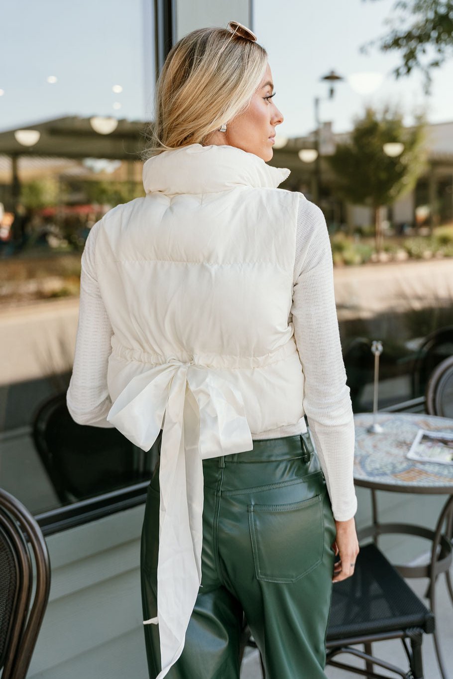 Kienna Bow Cream Cropped Puffer Vest- back view