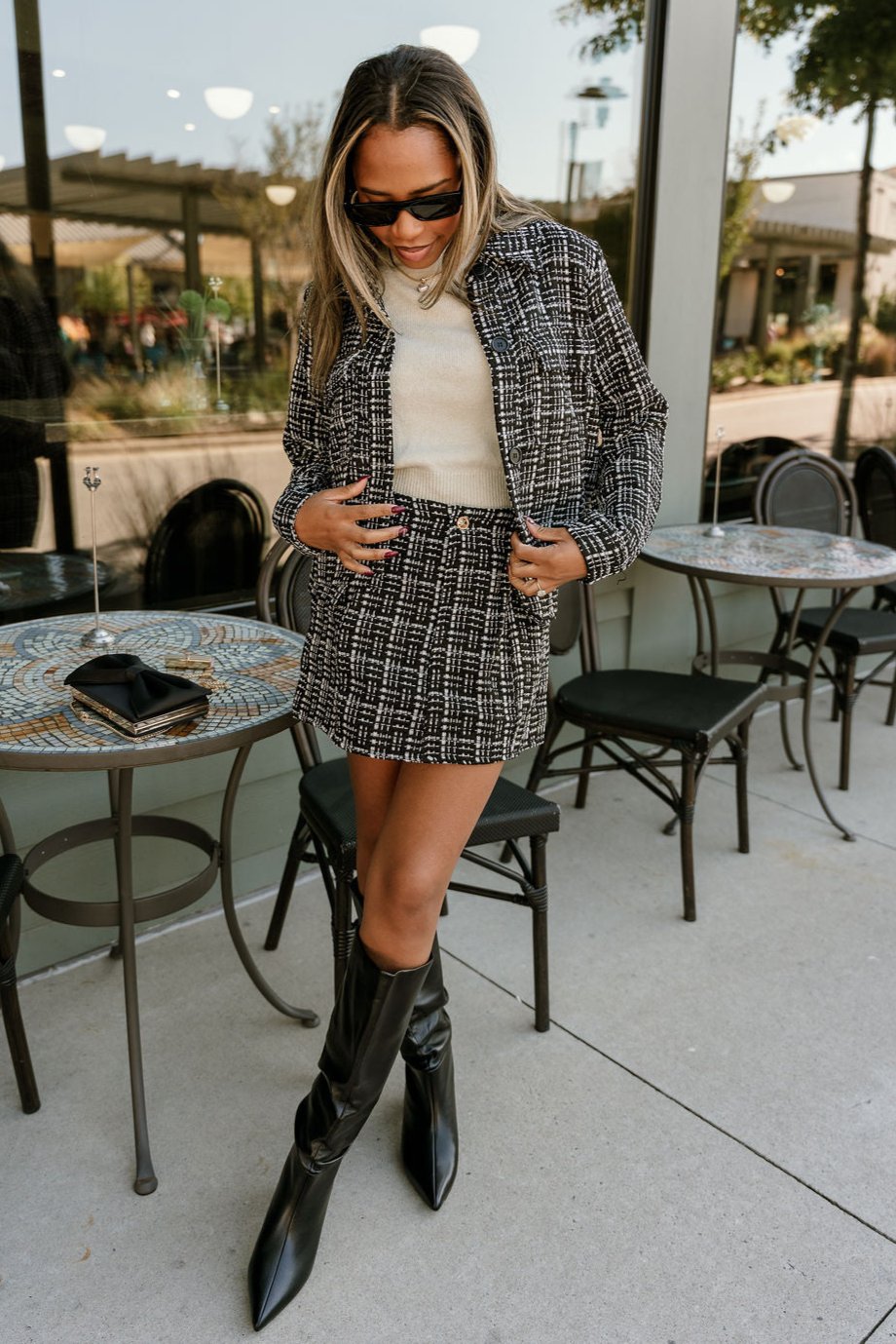 Polly Black & White Tweed Skirt - full body front view