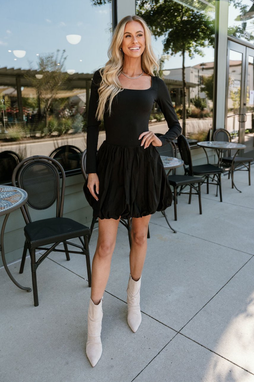 Jemma Black Long Sleeve Bubble Dress - full body front view