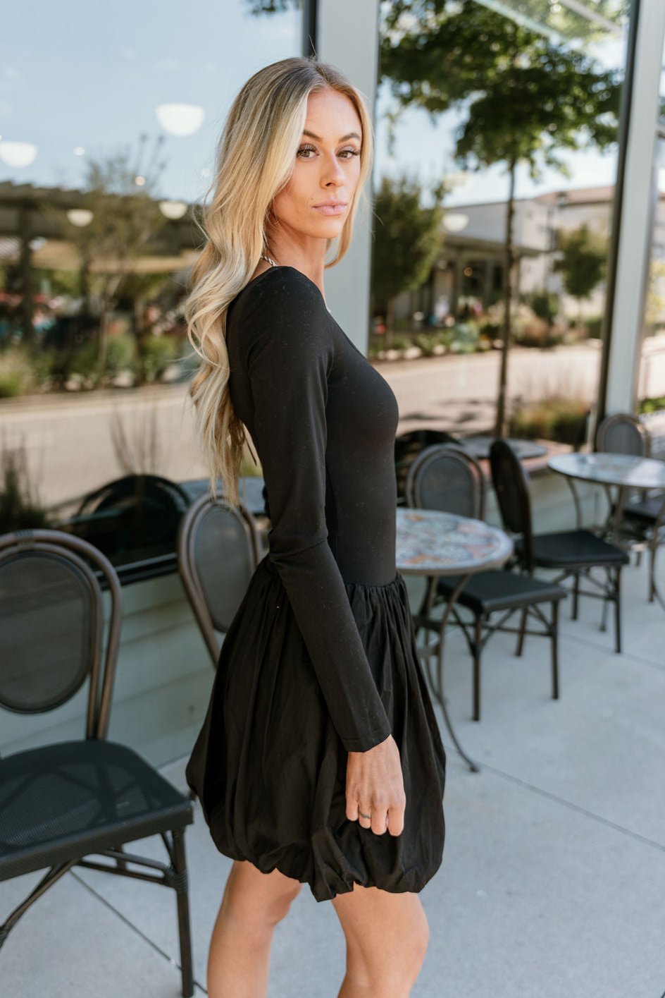 Jemma Black Long Sleeve Bubble Dress - Lizard Thicket Jemma Black Long Sleeve Bubble Dress - Lizard Thicket