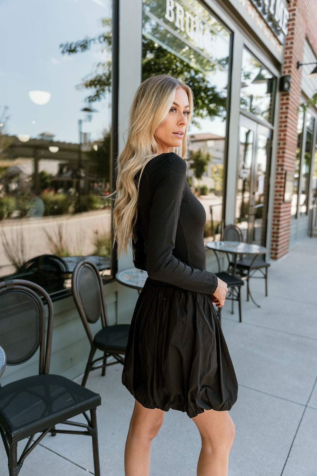 Jemma Black Long Sleeve Bubble Dress - Lizard Thicket Jemma Black Long Sleeve Bubble Dress - Lizard Thicket