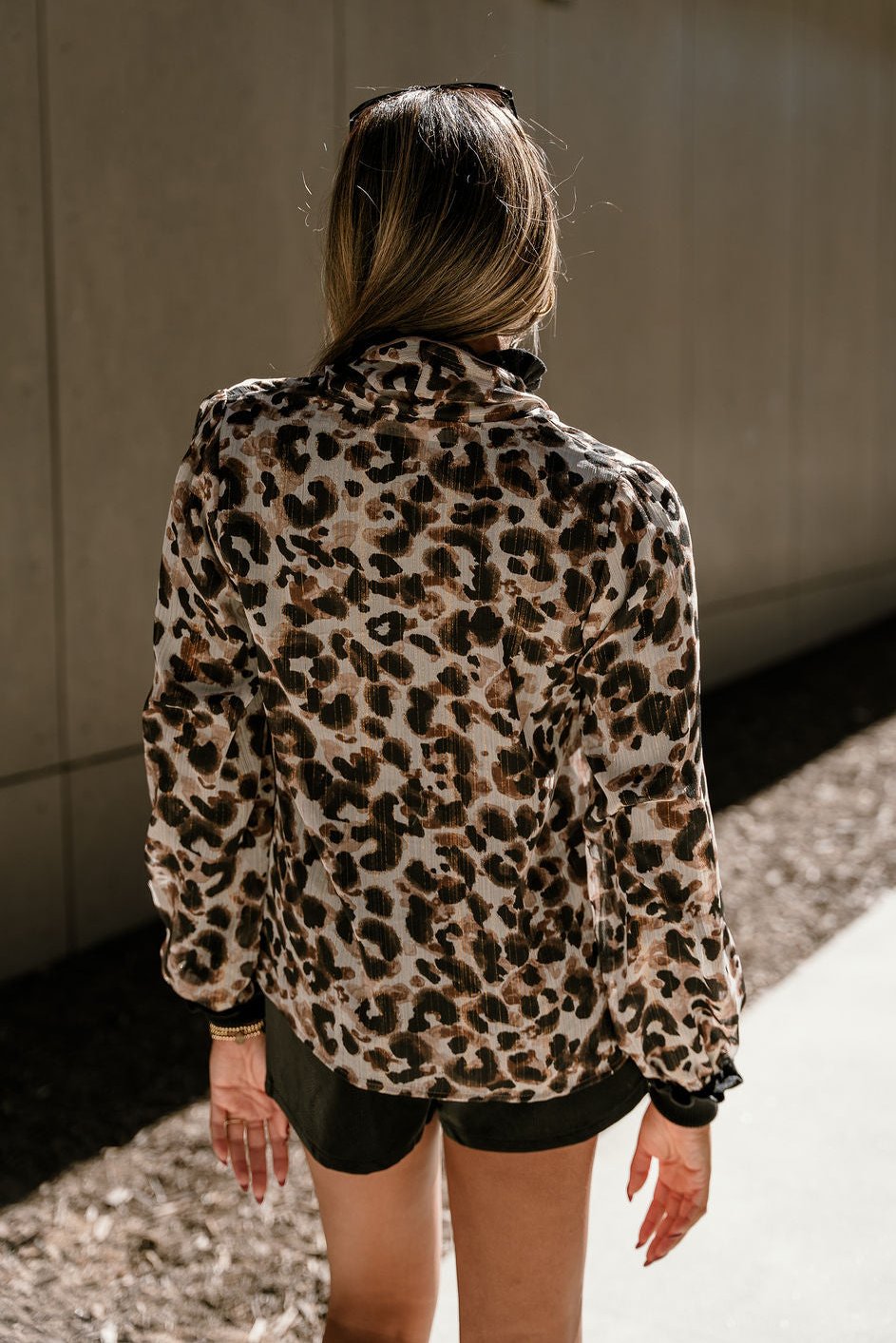 Amalie Cheetah Tie Neckline Top- back view