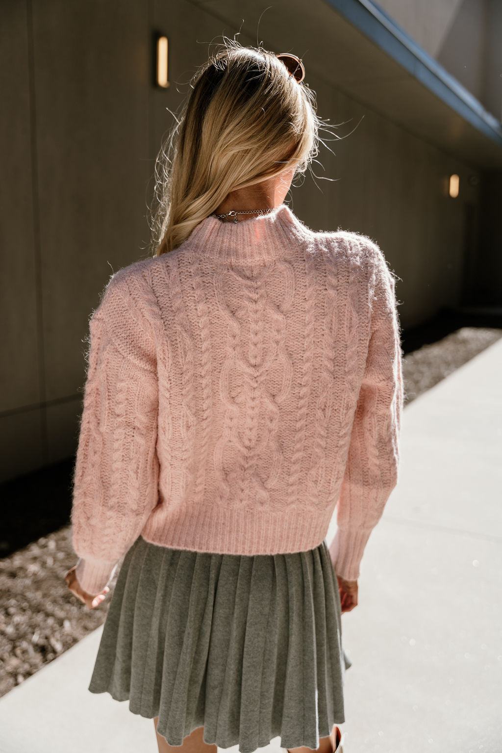 Luna Light Pink High Neckline Sweater- back view