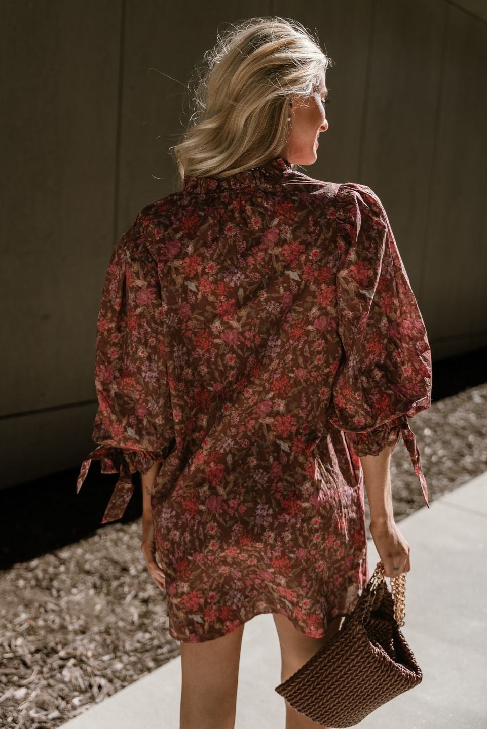 Tyra Brown Multi Floral Tie Dress- back view