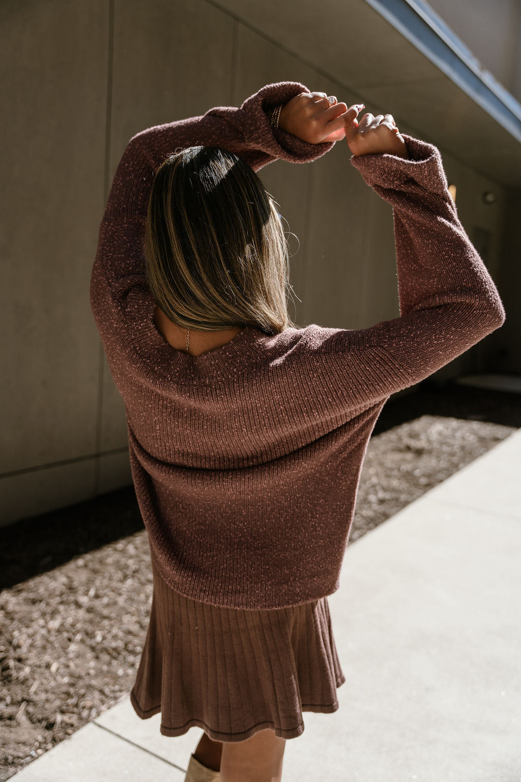 Liv Dark Brown Long Sleeve Sweater- back view