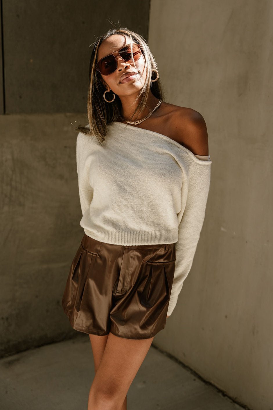 Baylor Off-The-Shoulder Sweater - cream - front view