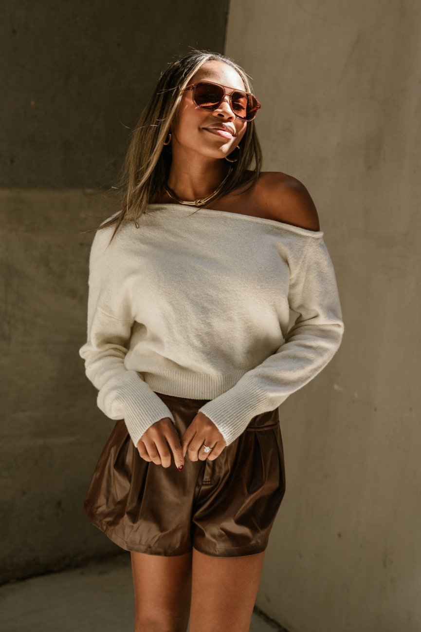 Baylor Off-The-Shoulder Sweater - cream - front view