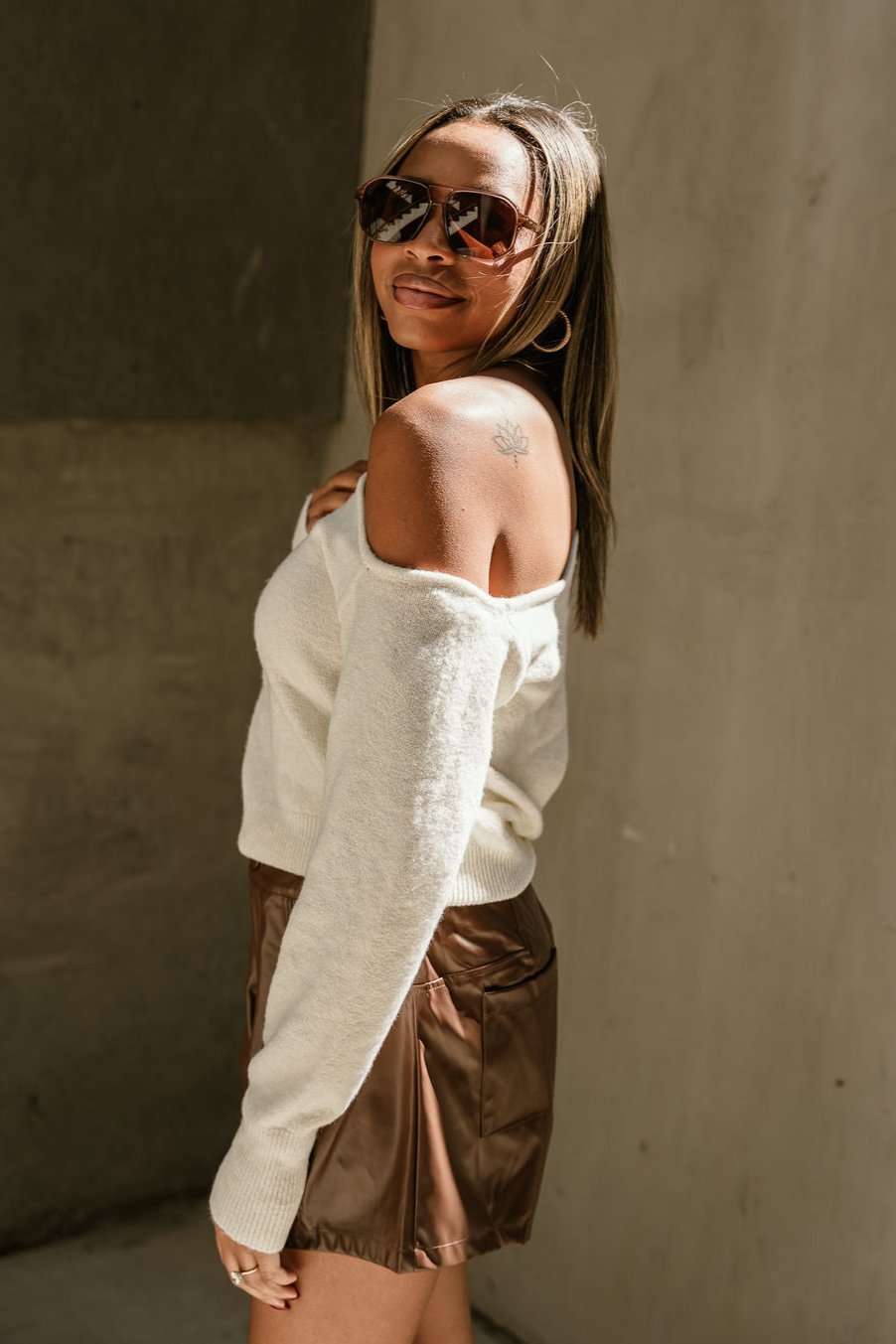 Baylor Off-The-Shoulder Sweater - cream - side view