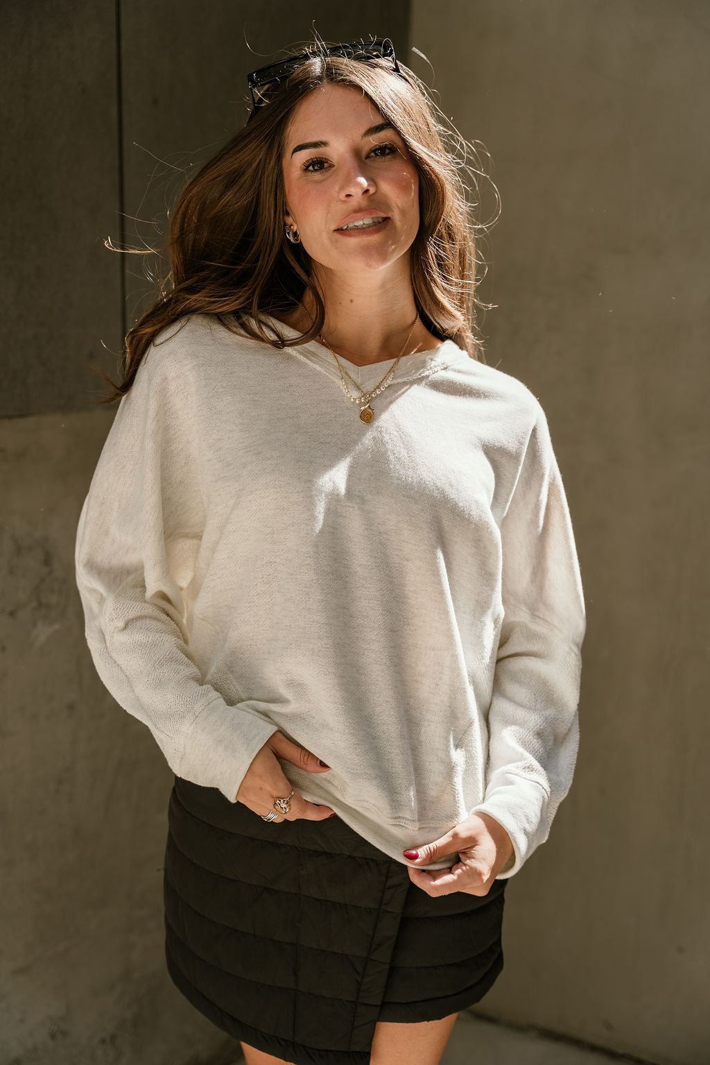 Tayla Oatmeal Long Sleeve Sweatshirt- top view