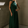 Khloe Green Satin Halter Maxi Dress- full body view