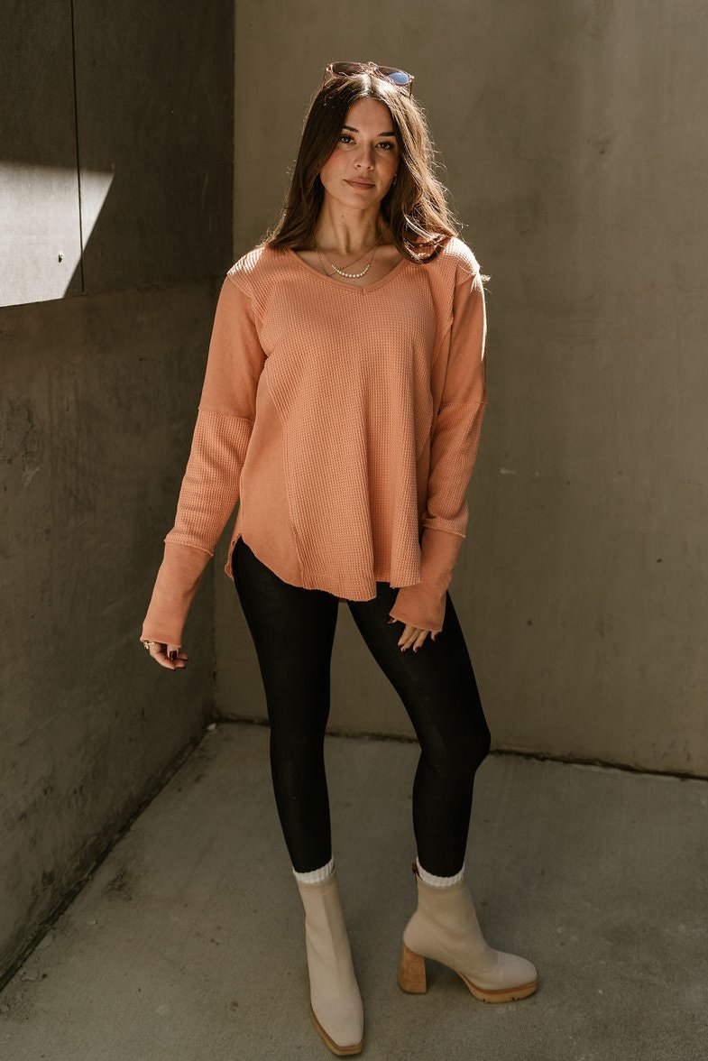 Seine Orange Long Sleeve Top- full body view