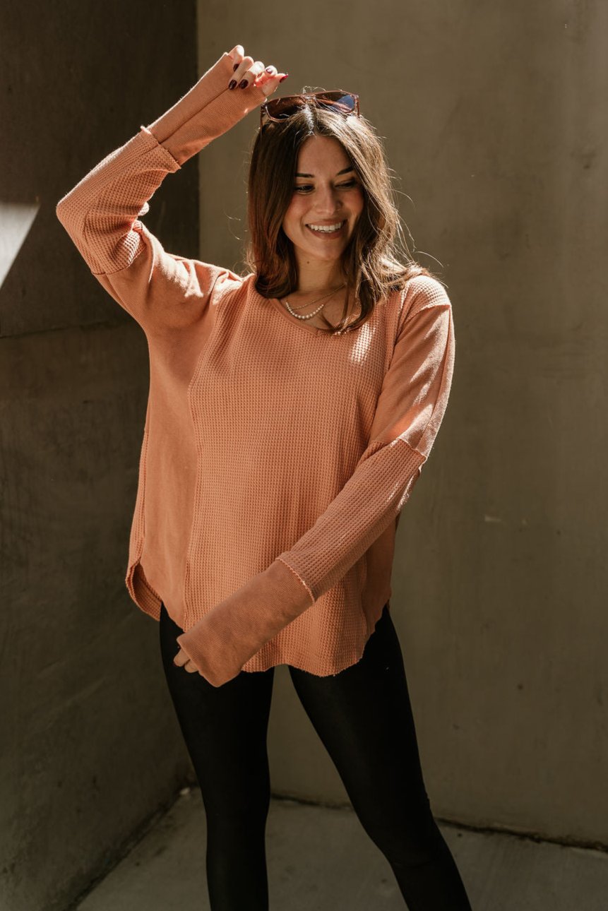 Seine Orange Long Sleeve Top- front view