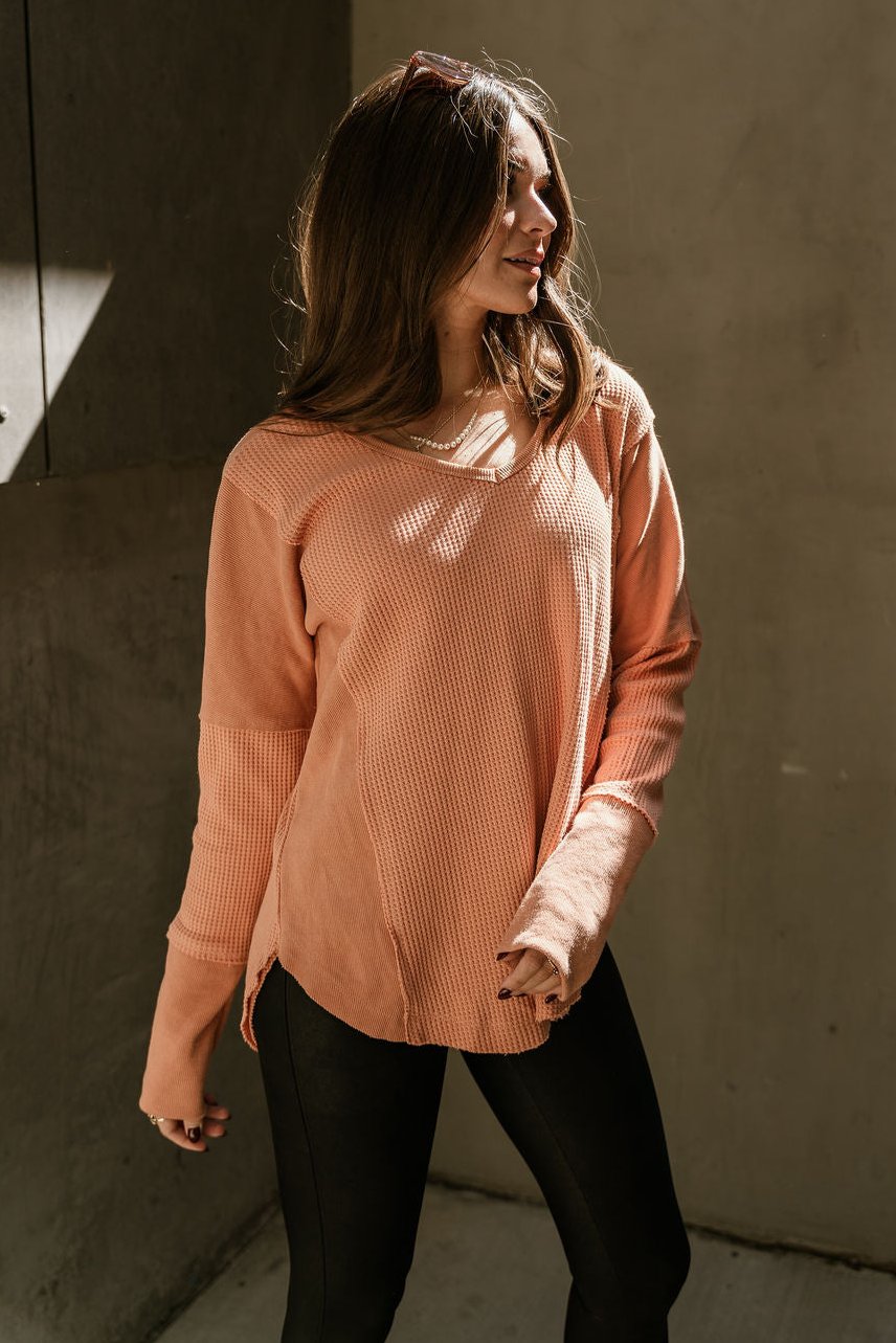 Seine Orange Long Sleeve Top- frontal side view