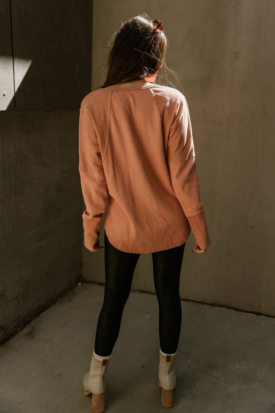 Seine Orange Long Sleeve Top- full body back view