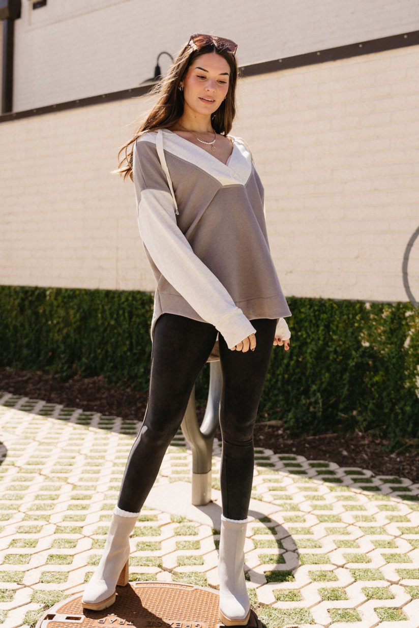 Reya Grey & Cream Color Block Sweatshirt - full body front view