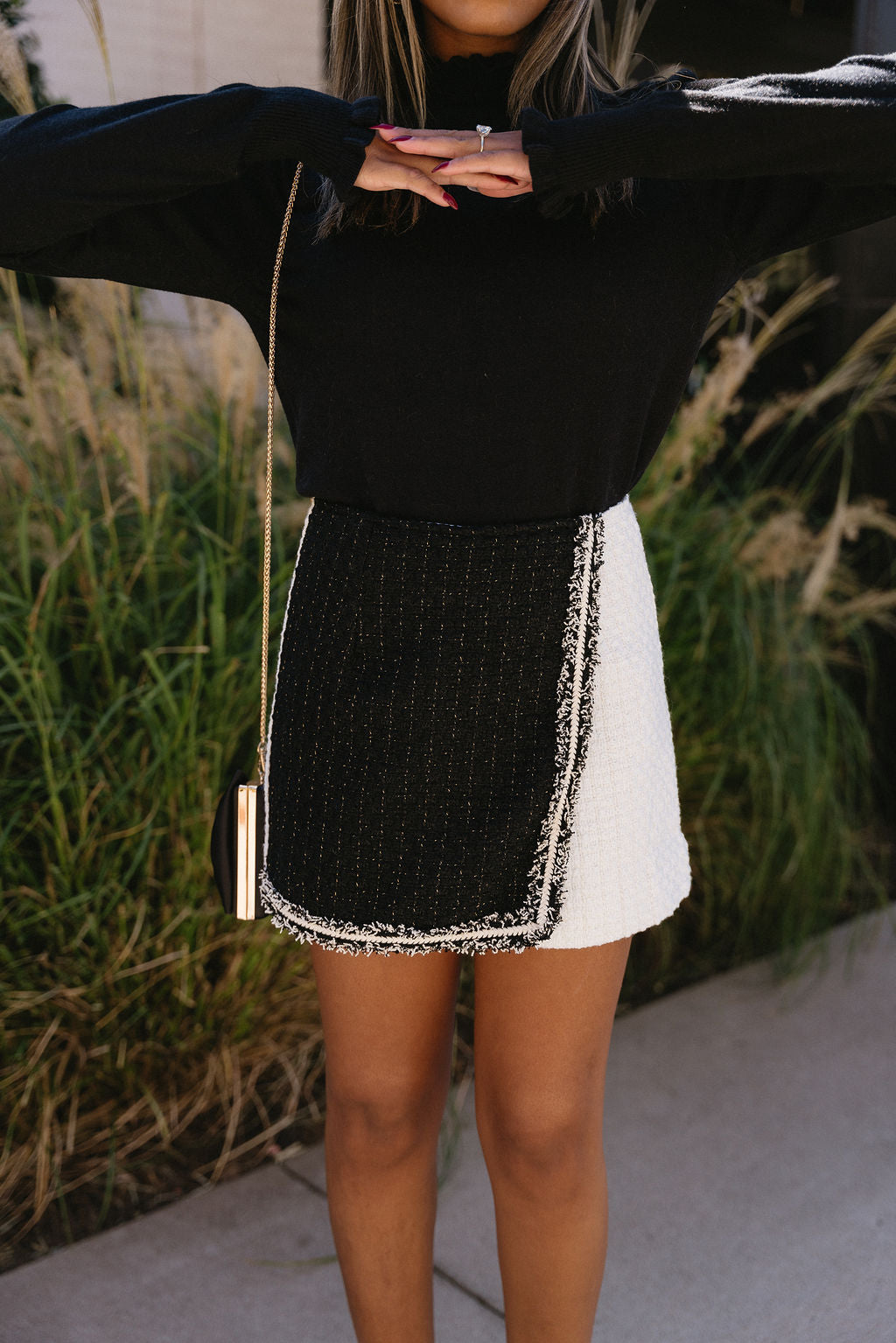 Carla Black & White Tweed Skort - front view