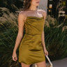 Alexia Olive Satin Strapless Mini Dress - frontal side view