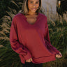 Leona Scoop Neckline Long Sleeve Sweatshirt- red- front view