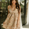 Ellison Beige & Gold Floral Mini Dress- front view