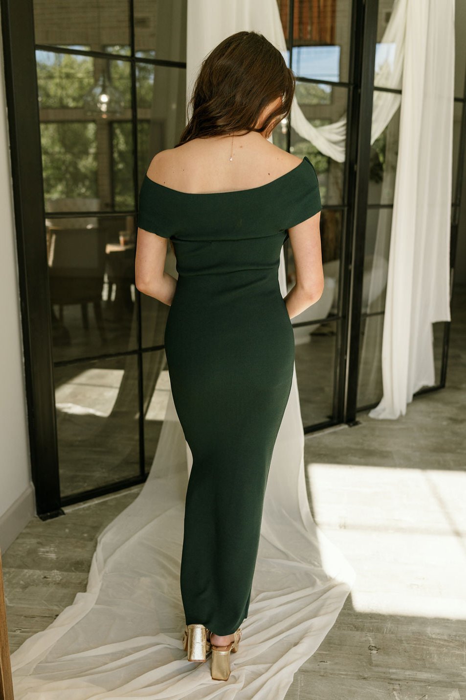 Julie Hunter Green Bow Midi Dress- full body back view