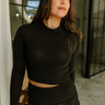 Natalie Long Sleeve Cropped Top- black -front view