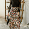 Ava Black Multi Floral Midi Skirt- close up front view