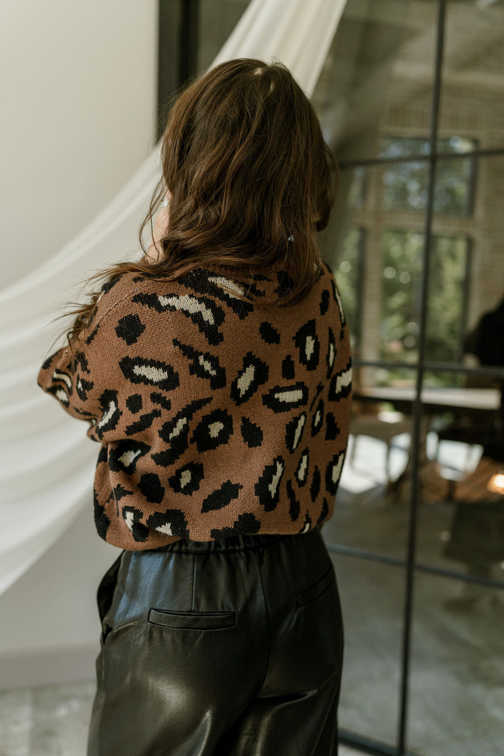 Isla Brown & Black Cheetah Sweater- back view