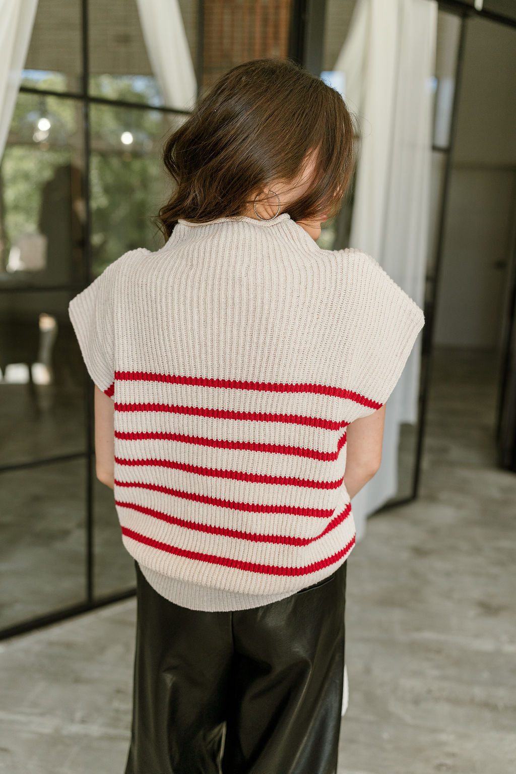 Laurel Cream & Red Striped Sweater - back view