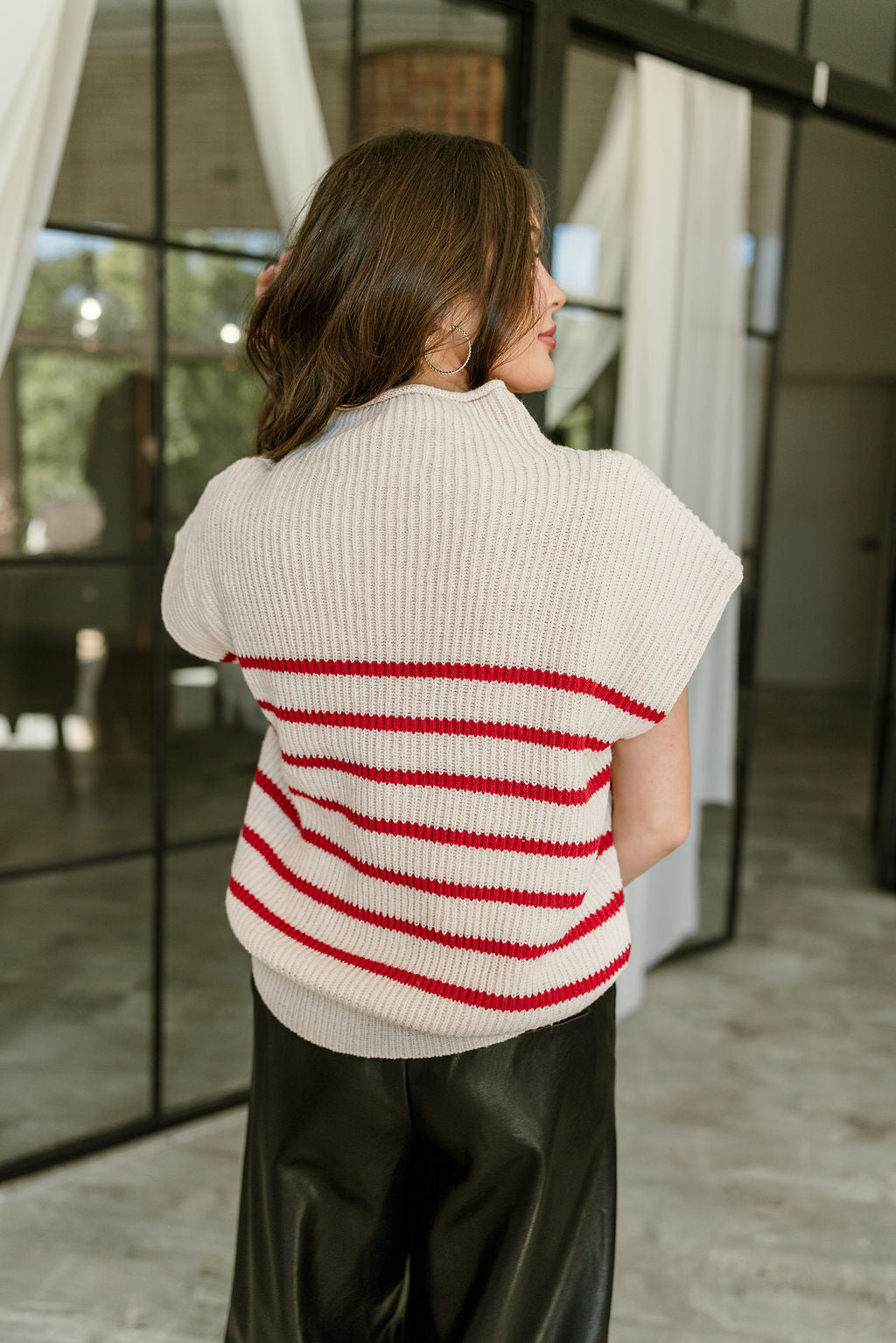 Laurel Cream & Red Striped Sweater - back view