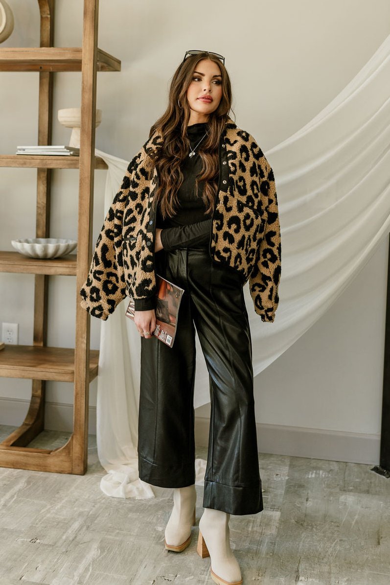 Kensley Leopard Print Teddy Jacket - full body front view