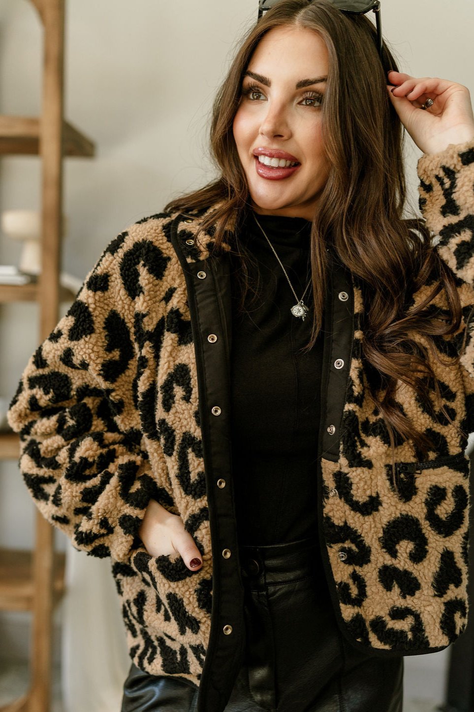 Kensley Leopard Print Teddy Jacket - close front view