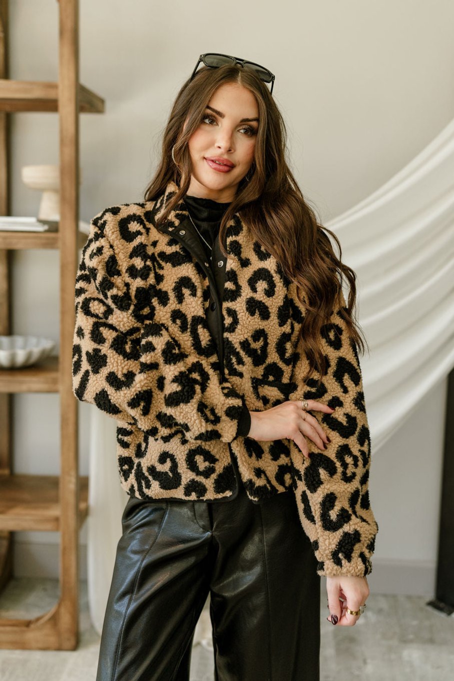 Kensley Leopard Print Teddy Jacket - front view