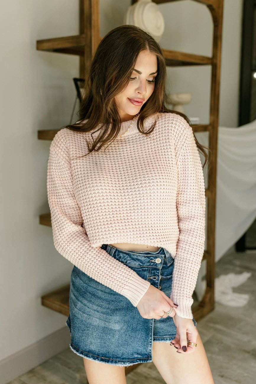 Elizabeth Blush Waffle Knit Sweater - Front view