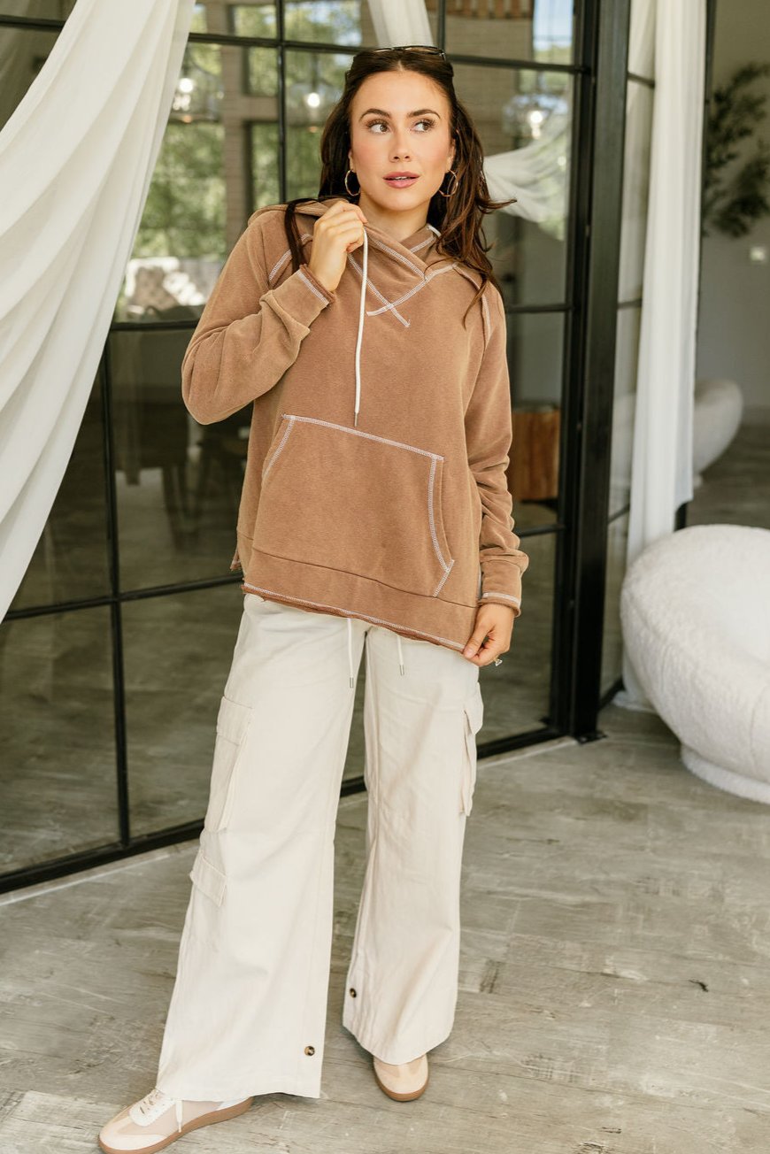 Camden Brown Hoodie Sweatshirt - full body front view