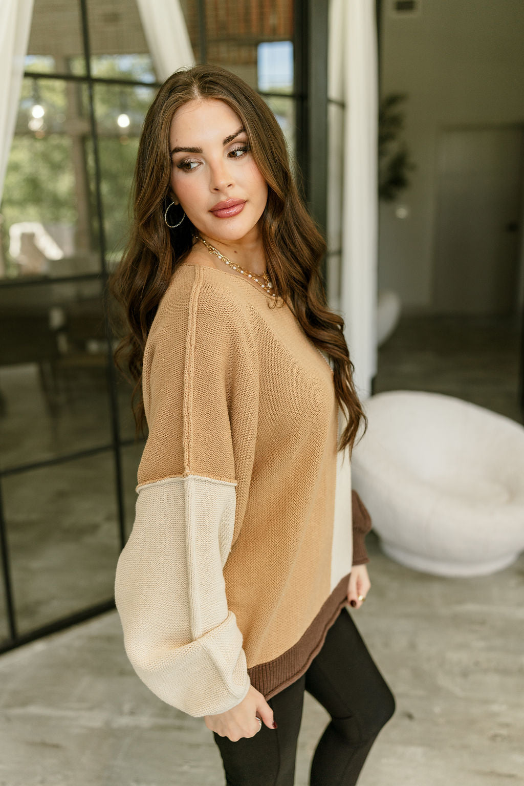 Leandra Brown Color Block Sweater - side view