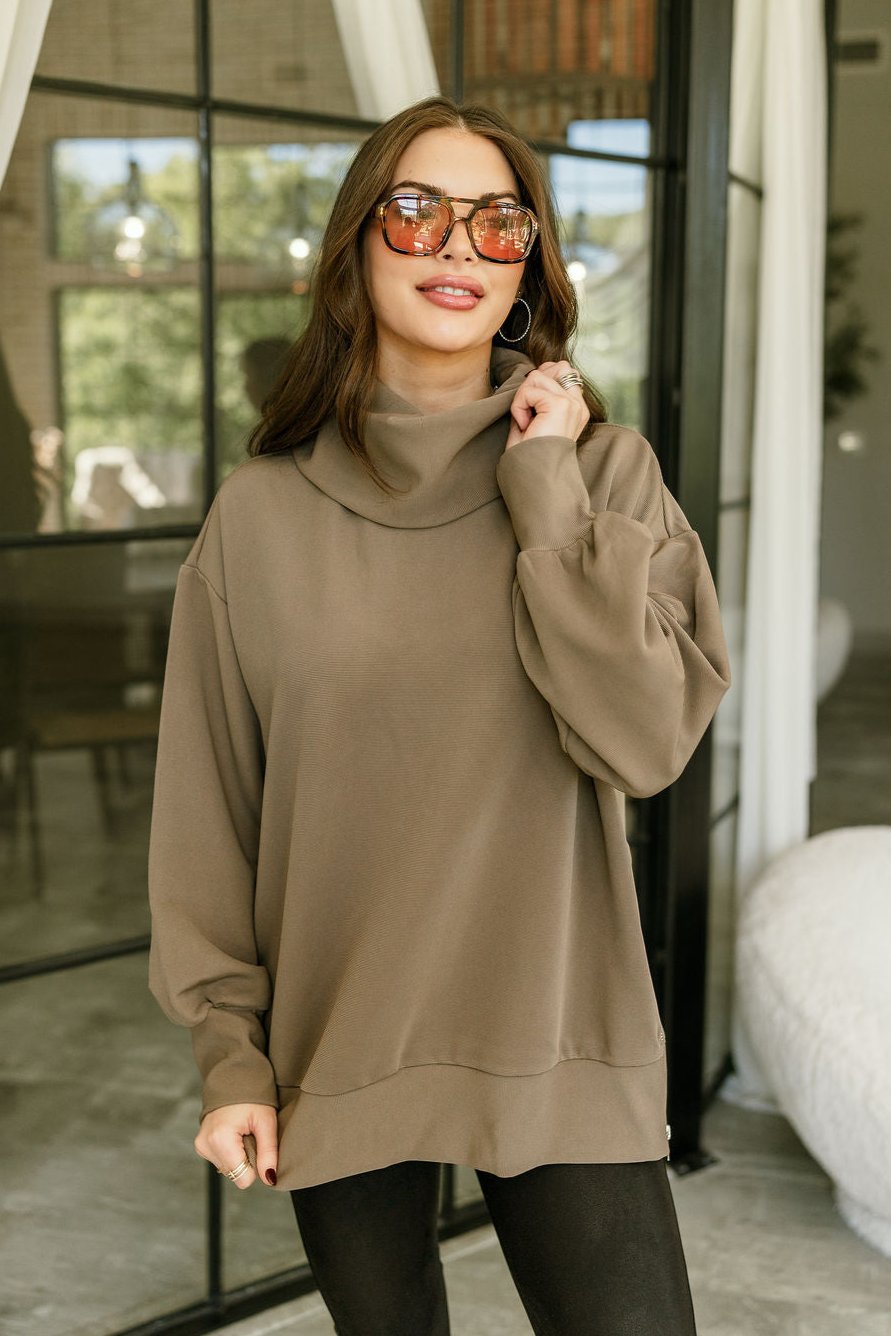 Wendy Mocha High Neck Sweatshirt - Front view