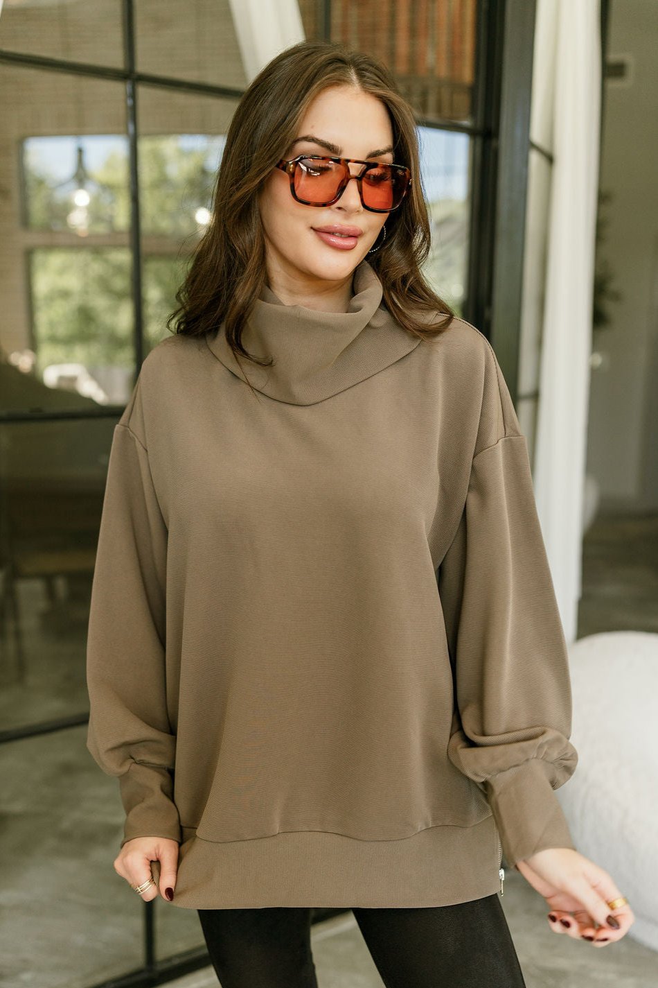 Wendy Mocha High Neck Sweatshirt - Front view