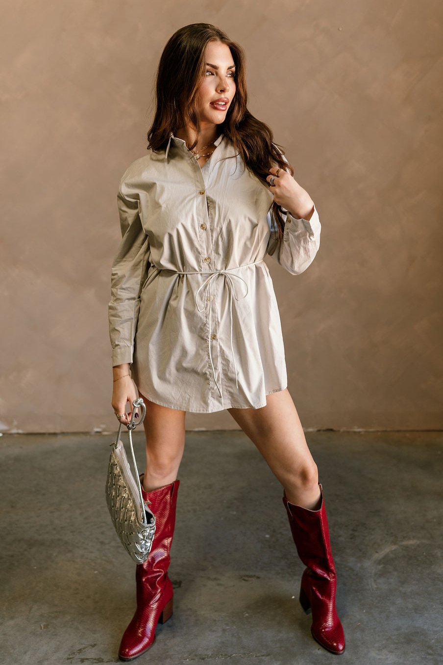 Averie Grey Button-Up Romper - full body front view