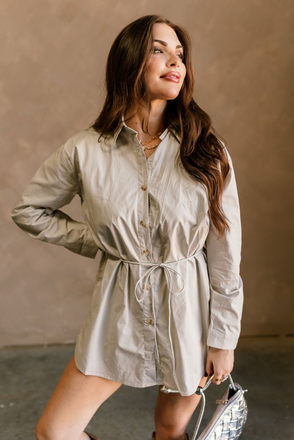 Averie Grey Button-Up Romper - front view