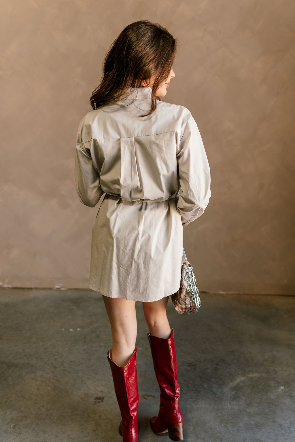 Averie Grey Button-Up Romper - full body back view