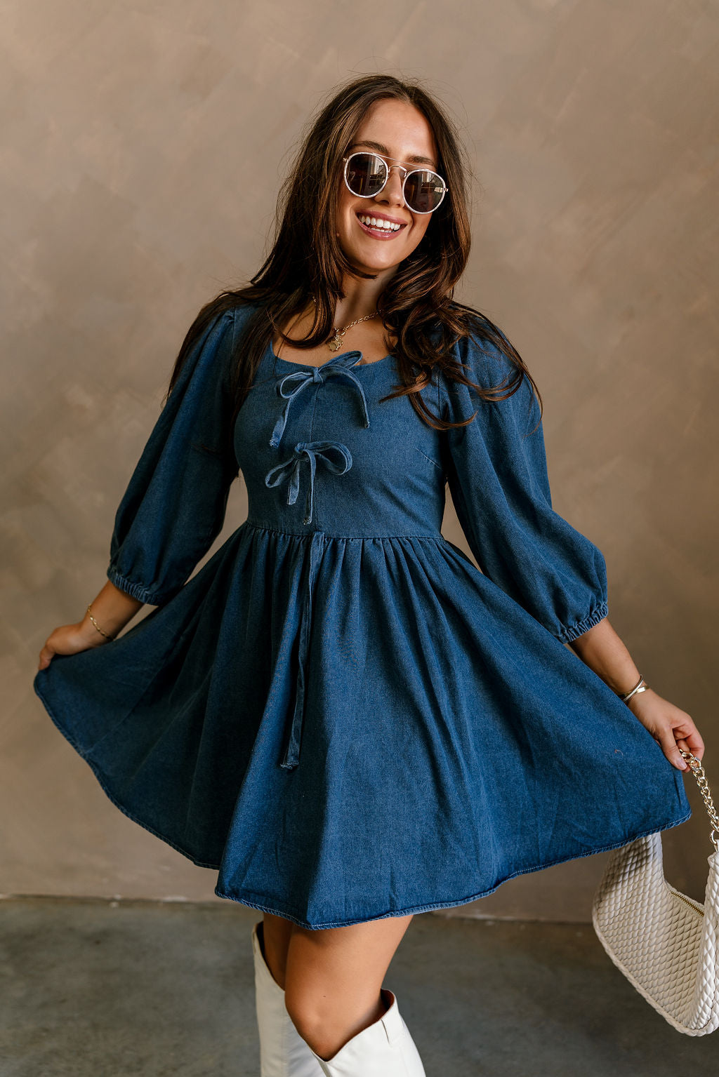 shelly mini dress blue Rotate Shelly Dress Puff Sleeve Mini Size 34 BNWT