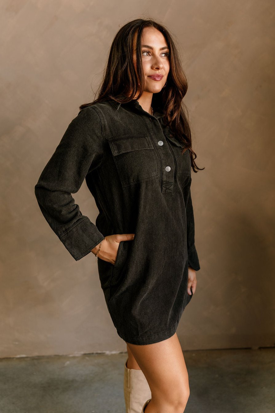 Kaitlin Black Denim Mini Dress  - side view